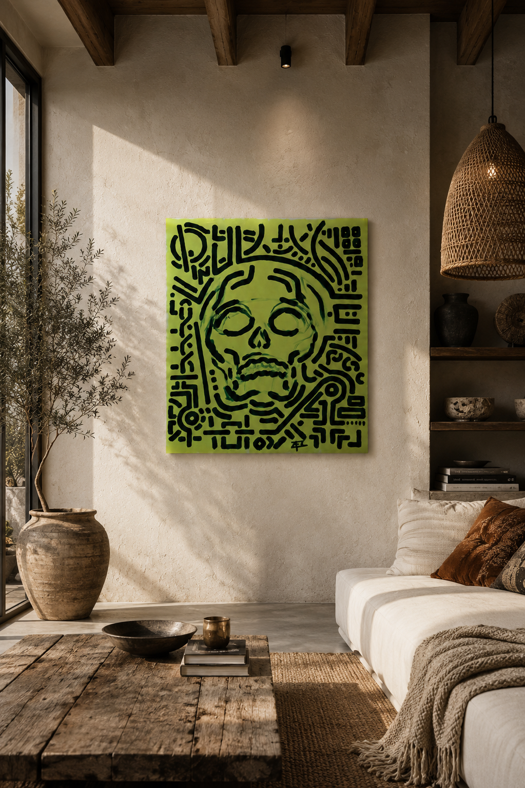 Skulls: Green on yellow 1